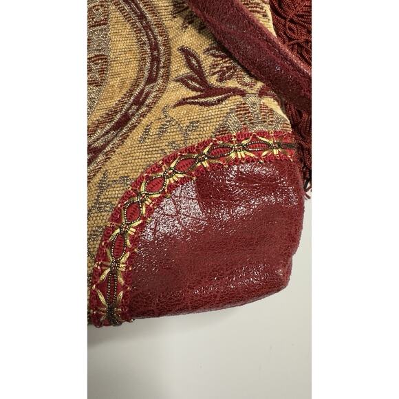 Vintage Sharif Purse Shoulder Bag Boho Retro Tapestry Leather Bead Tassel Bling - Picture 9 of 15
